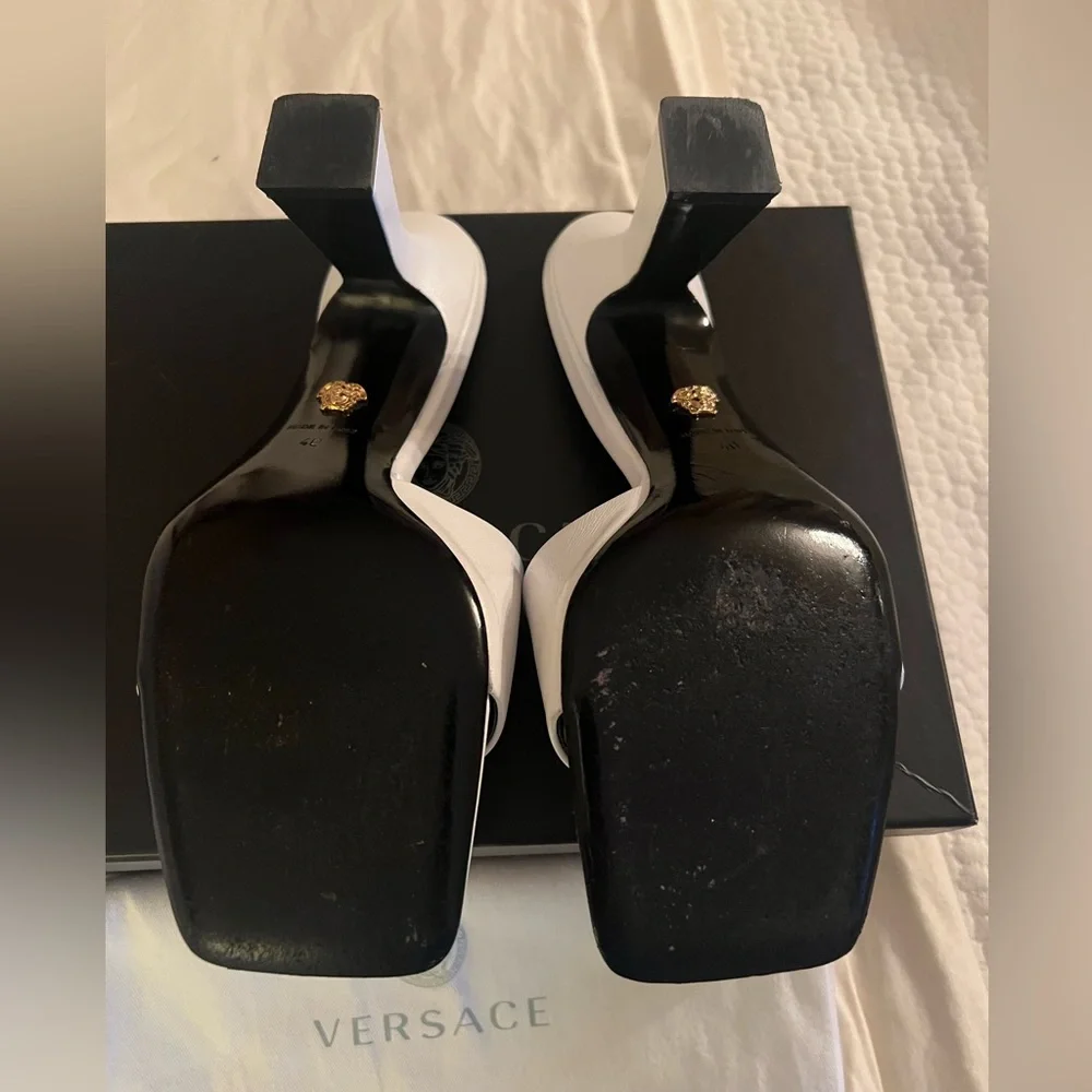 Versace White Medusa Slide Heels 40 - Picture 2 of 3